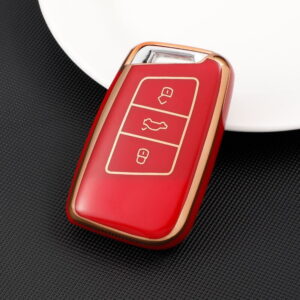 Husa Cheie Auto SmartKey Compatibila cu Passat B8, ARTEON, Tpu, Rosie cu Contur Auriu