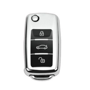 Husa Cheie Briceag Compatibila cu Passat B5.5, Golf MK5, 3 Butoane, Gri cu Butoane Negre, TPU