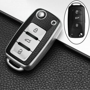Husa Cheie Briceag Compatibila cu Golf MK6, 3 Butoane, Tpu, Aspect Piele, Gri