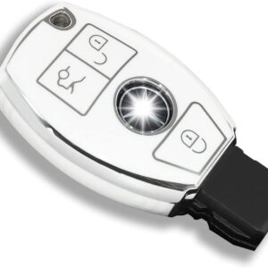 Husa Cheie Mercedes Benz, 3 Butoane, Smartkey, Alb cu contur silver, Tpu