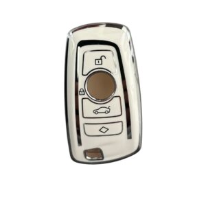 Husa Cheie Smartkey Compatibila cu BMW 3/4 Butoane, Seria F, Alb cu contur silver, Tpu