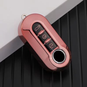 Husa Cheie Briceag Compatibila cu Fiat 500, 3 Butoane, Roz, Tpu