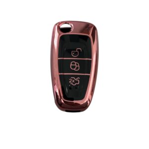Husa Cheie Briceag Compatibila cu Ford Focus, Fiesta,Transit, Roz cu Butoane Negre, Tpu