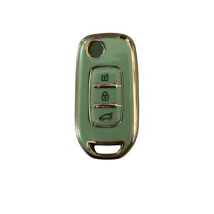 Husa Cheie Briceag Compatibila cu Renault Megane 4, Kadjar, Clio, 3 Butoane, Tpu, Verde cu contur auriu
